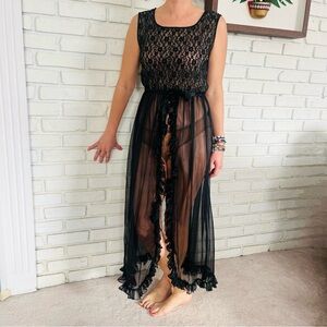 Vintage Black Lace Long Babydoll Lingerie